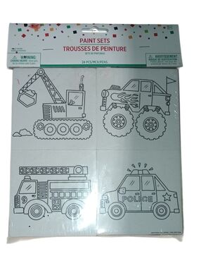 Amscan Party Kids Paint Set with Vehicle Canvases - White